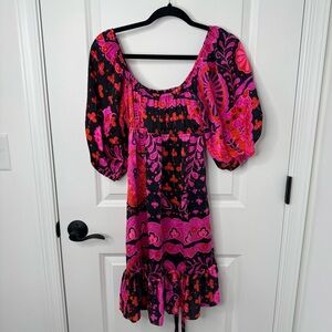 Betsey Johnson Pink and Black Floral vintage silk Mini Dress 6